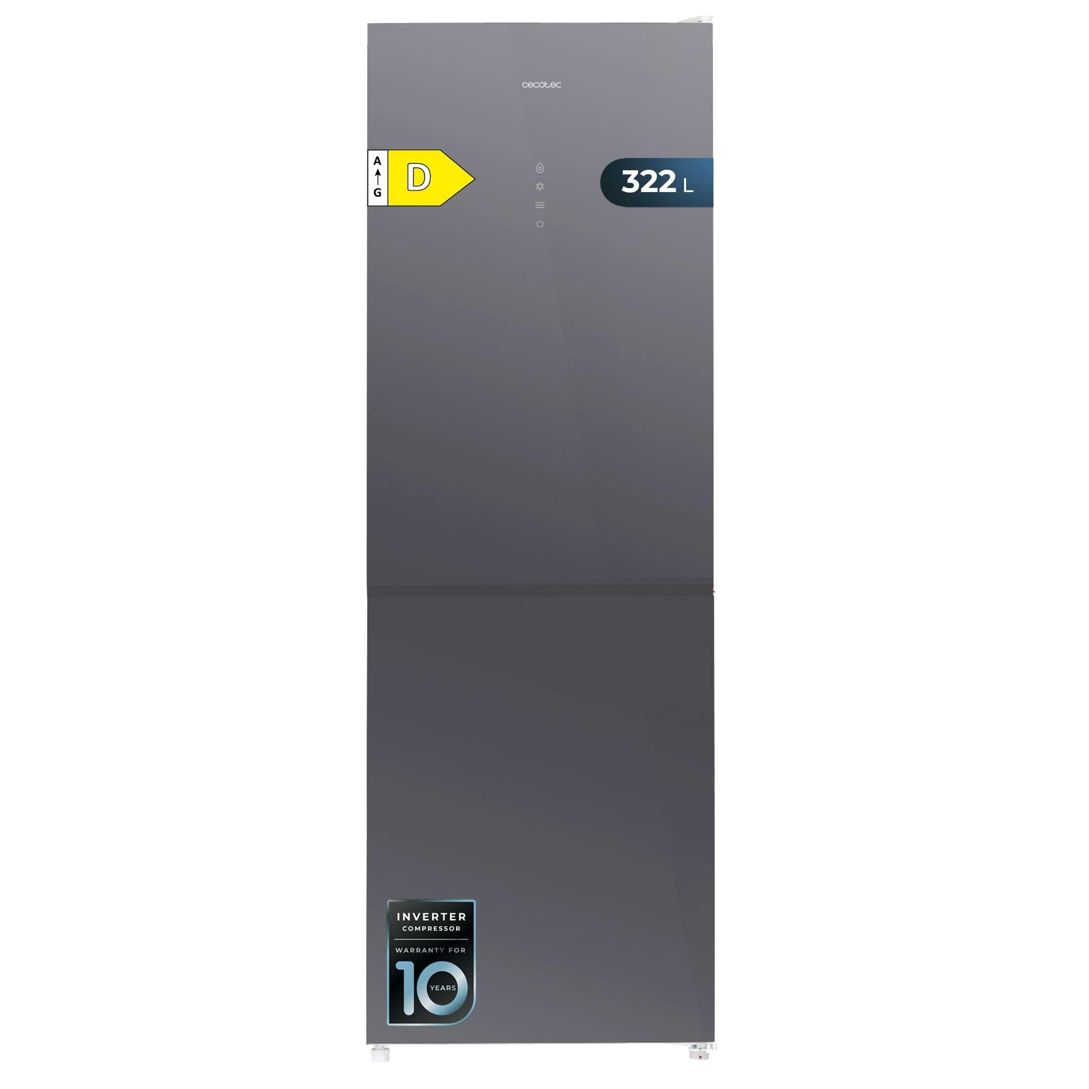 Cecotec Frigorífico Combi 2 portas de Bolero CoolMarket Combi 322 Inox D. 322 l, altura 185 e 60 cm de largura, baixo consumo, inversor do motor, sistema multi ar low, total sem gelo
