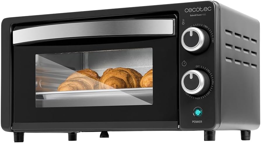 Cecotec Forno de mesa Bake &Toast 1090 Black, 10 L, 1000 W, temporizador 60 min, temperatura ajustável até 230 ºC, assadeira, grelha e uma alça com pinças