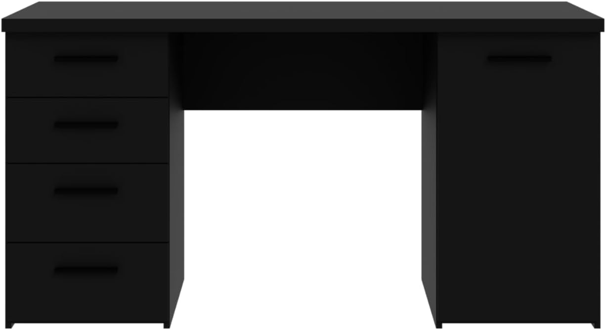 Forte Escritorio NET106 Negro con 1 Puerta y 4 cajones, Material de Madera, Negro, 145 cm de Ancho, 76,3 cm de Alto y 60 cm de Profundidad