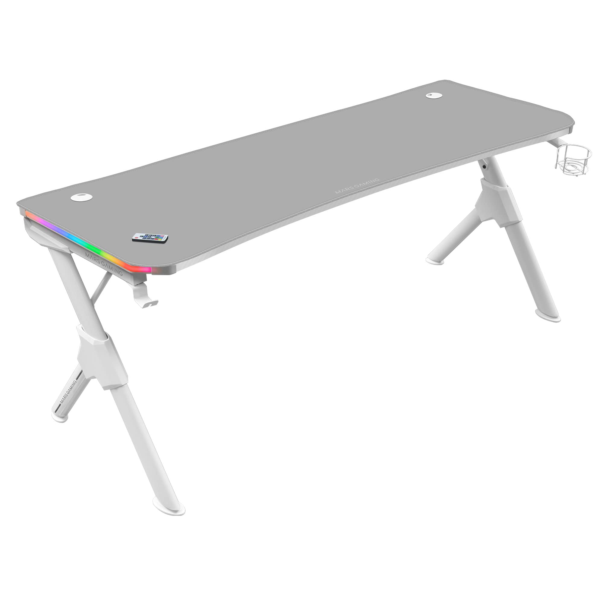 Mars Gaming MGD-X160RGB, Mesa de jogos ergonómica, iluminação ARGB com comando, fibra de carbono, tapete XXL, suporte auriculares e bebida, gestão com cabos, secretária Gaming 160 x 60 cm, preto
