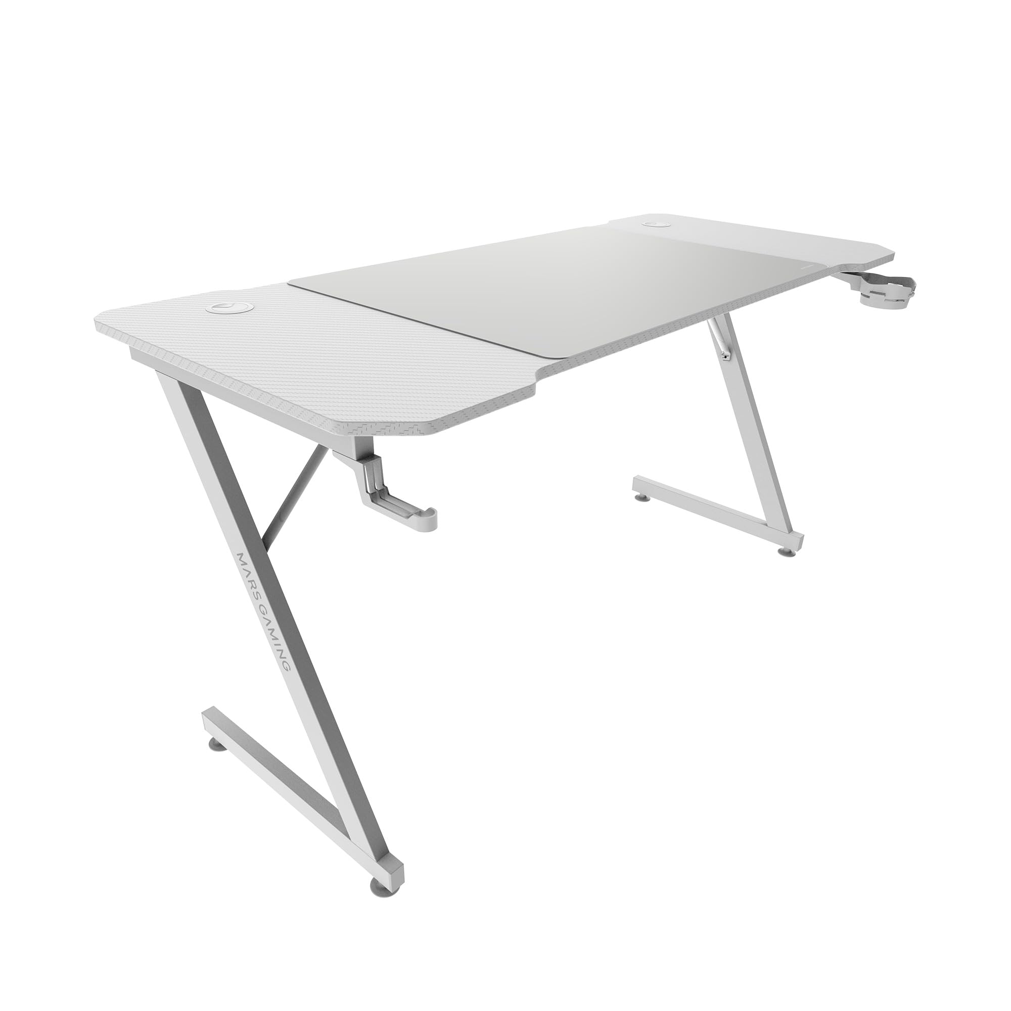 Mars Gaming MGD-X160RGB, Mesa de jogos ergonómica, iluminação ARGB com comando, fibra de carbono, tapete XXL, suporte auriculares e bebida, gestão com cabos, secretária Gaming 160 x 60 cm, preto