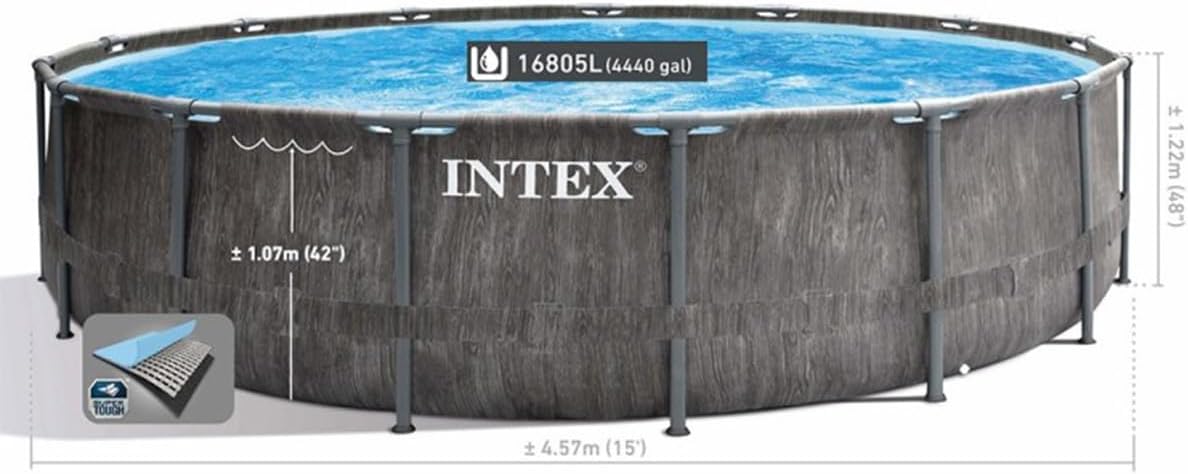 Intex 26742NP - Piscina Desmontable, 457x122 cm, con depuradora Cartucho, 3.785 litros/Hora, Filtro Cartucho Tipo A, Piscina Greywood Prism Frame, 16.805 litros, Piscina para 6 Personas