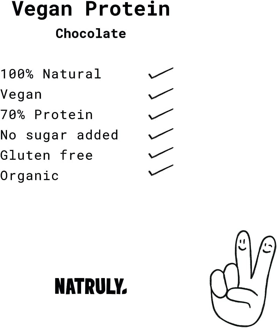 NATRULY Proteína Vegana BIO Chocolate, 81% Proteína, 100% Natural Sin Azúcar, Sin Gluten, Sin Lactosa, Sin Soja -350g