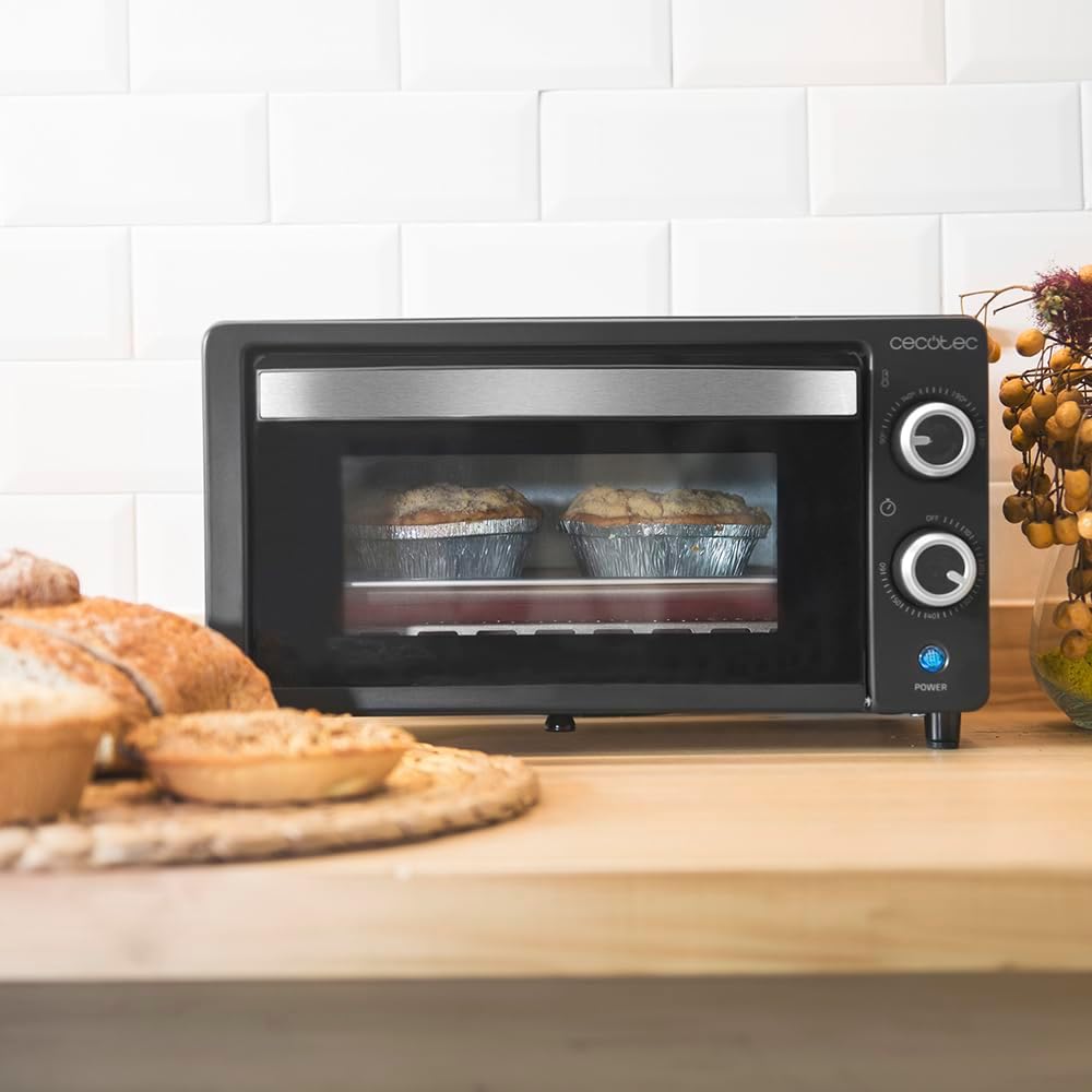 Cecotec Forno de mesa Bake &Toast 1090 Black, 10 L, 1000 W, temporizador 60 min, temperatura ajustável até 230 ºC, assadeira, grelha e uma alça com pinças