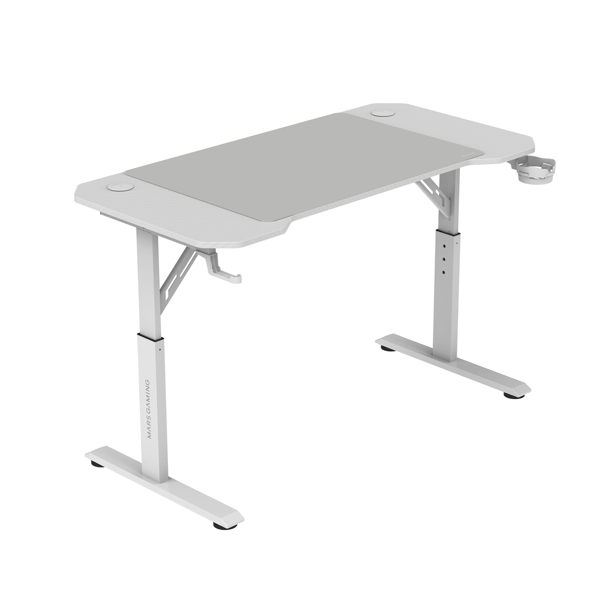 Mars Gaming MGD-X160RGB, Mesa de jogos ergonómica, iluminação ARGB com comando, fibra de carbono, tapete XXL, suporte auriculares e bebida, gestão com cabos, secretária Gaming 160 x 60 cm, preto
