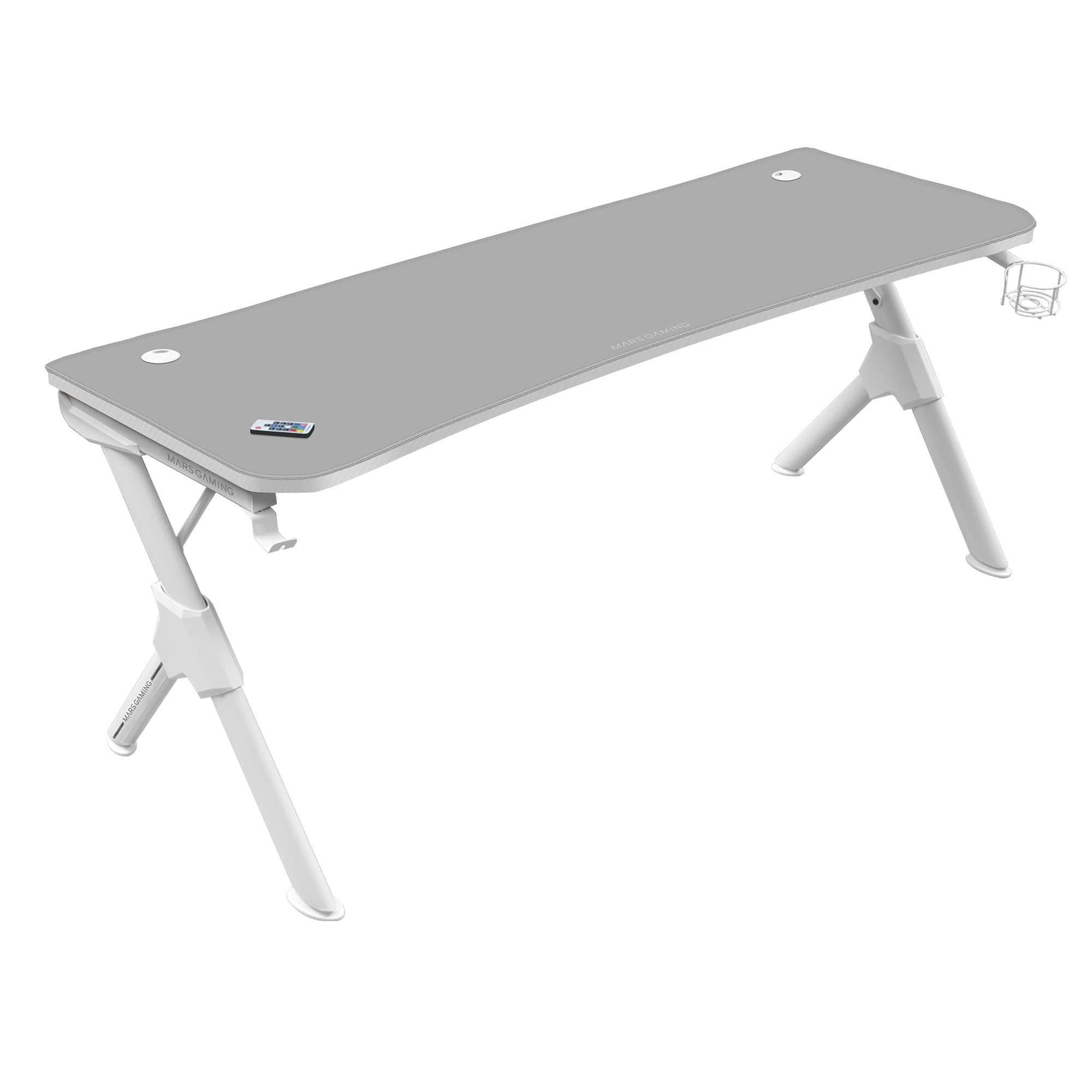 Mars Gaming MGD-X160RGB, Mesa de jogos ergonómica, iluminação ARGB com comando, fibra de carbono, tapete XXL, suporte auriculares e bebida, gestão com cabos, secretária Gaming 160 x 60 cm, preto
