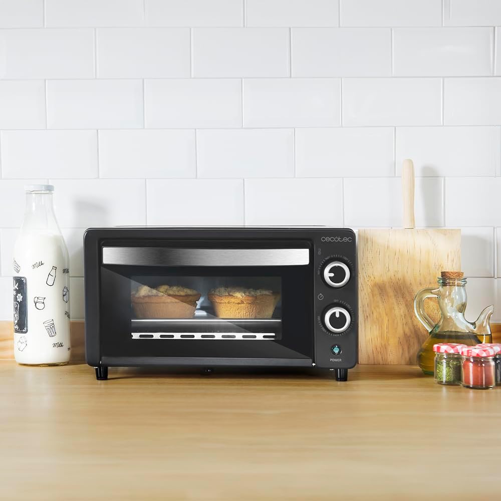 Cecotec Forno de mesa Bake &Toast 1090 Black, 10 L, 1000 W, temporizador 60 min, temperatura ajustável até 230 ºC, assadeira, grelha e uma alça com pinças
