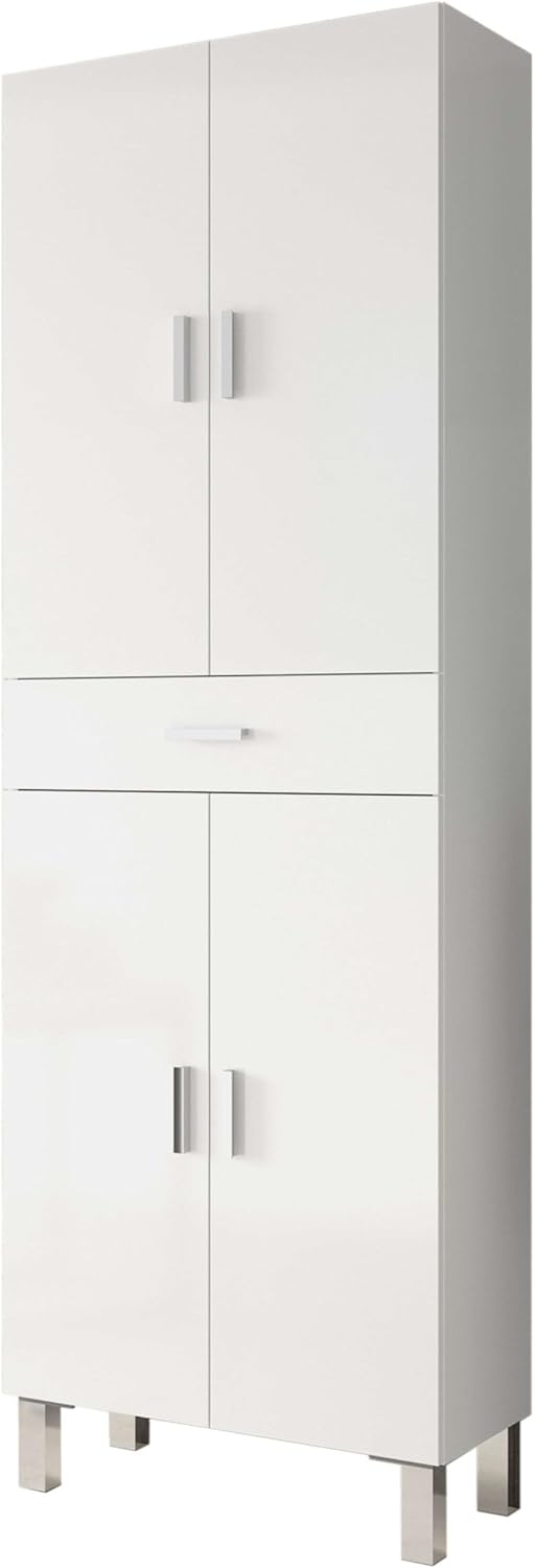 Habitdesign Coluna de casa de banho, armário de lavatório, 4 portas e 1 gaveta, modelo Aruba, acabamento em branco brilho, medidas: 60 cm (largura) x 182 cm (altura) x 29 cm (fundo), grande