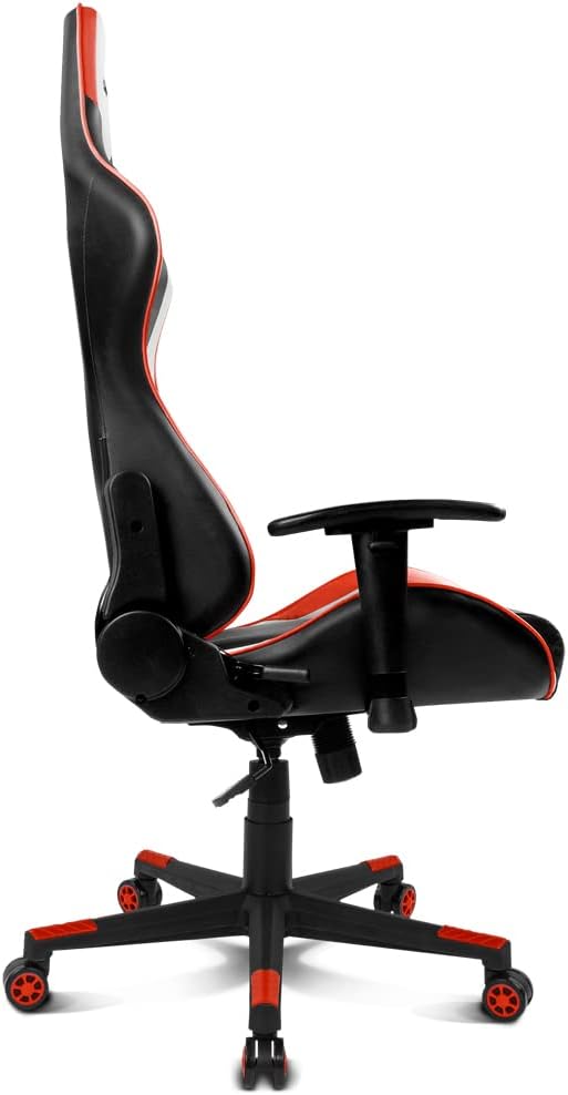 DRIFT GAMING DR175 - Cadeira Gaming profissional, couro sintético, apoio de braços ajustáveis 2D, pistão classe 4, giratória, mecanismo de borboleta, almofada lombar e cervical, cor preto/branco
