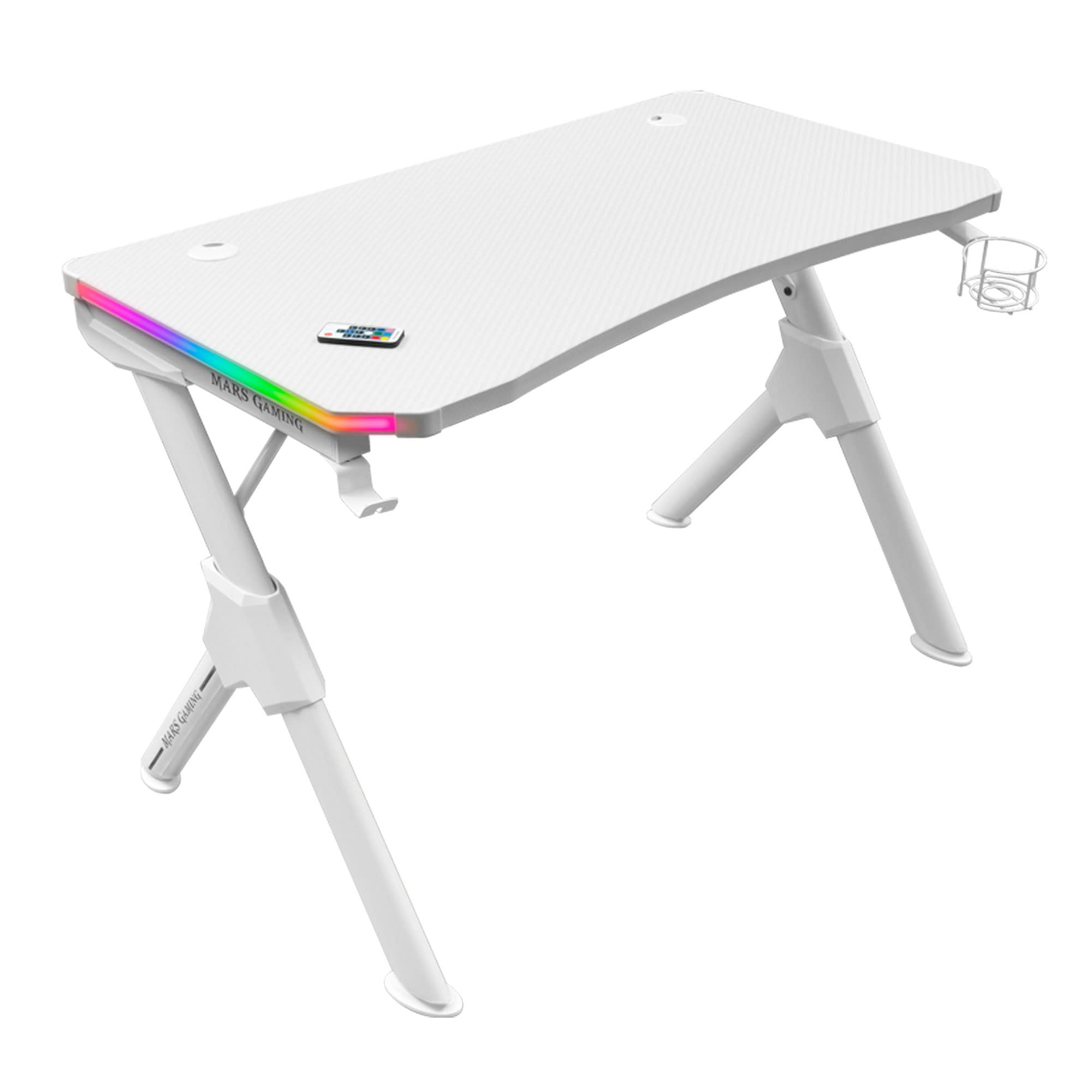 Mars Gaming MGD-X160RGB, Mesa de jogos ergonómica, iluminação ARGB com comando, fibra de carbono, tapete XXL, suporte auriculares e bebida, gestão com cabos, secretária Gaming 160 x 60 cm, preto