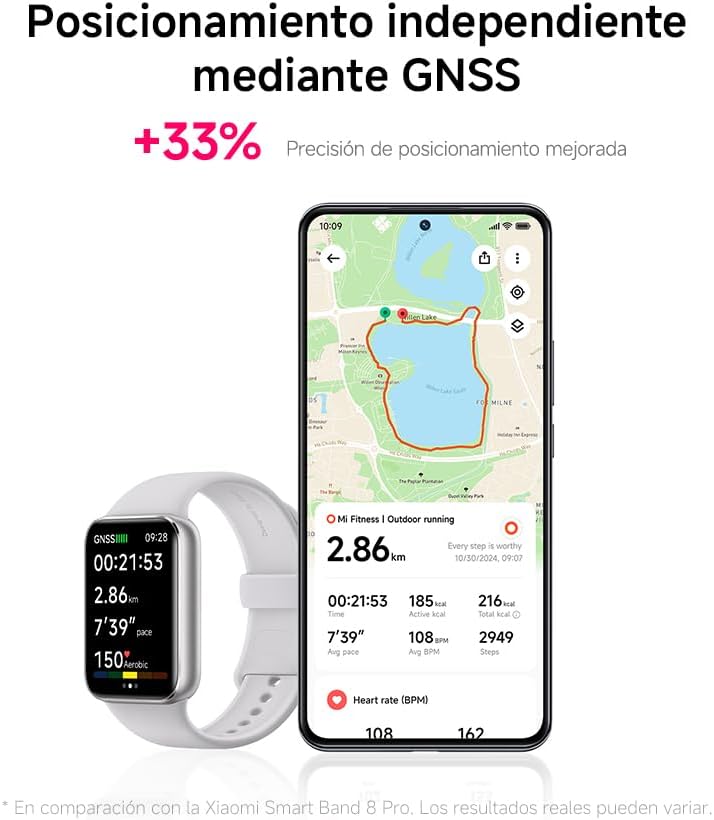 XIAOMI Smart Band 9 Pro Pulseira de atividade, até 21 dias, ecrã AMOLED de 1,74", monitorização do sono, modos desportivos de 150, 5ATM, GPS e bússola, App Mi Fitness, preto