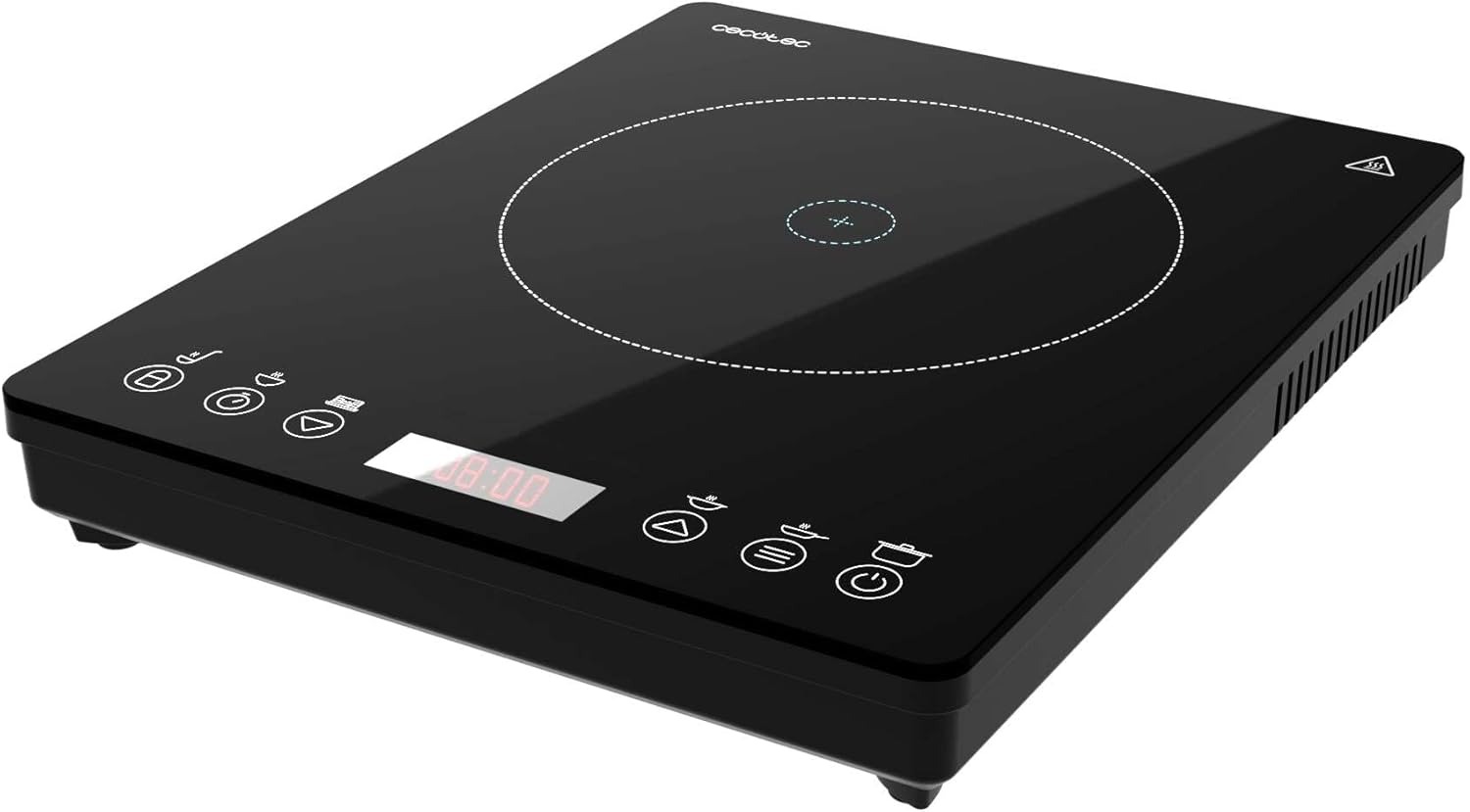 Cecotec Placa de indução portátil 1 fogo Full Magma Slim. 2000 W de potência em 8 níveis, design em vidro de alta resistência, ecrã tátil, temporizador, limpeza fácil