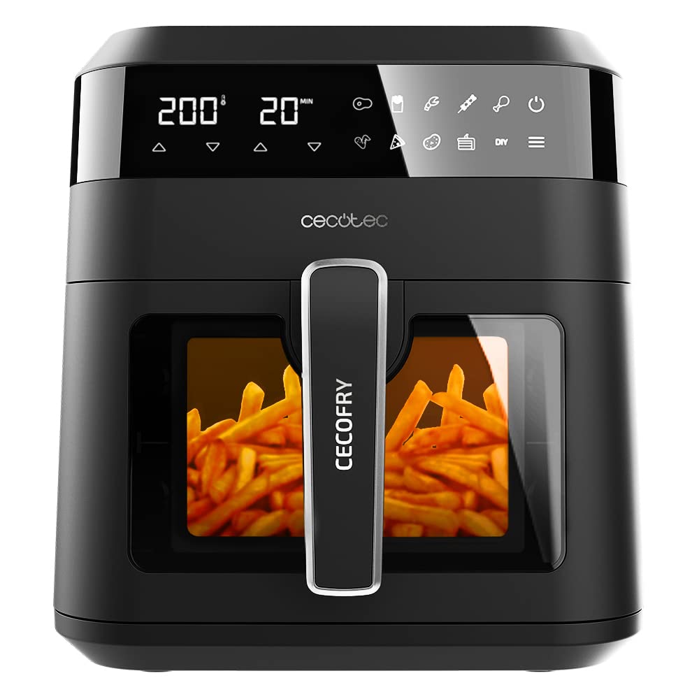 Cecotec Frigideira de ar 10 L, 4 resistências, Air Fryer, Cecofry&Grill Duoheat 10000. 2800 W, Dourado perfeito e sabor de grelha em carnes, parede divisória móvel, temperatura dupla, 10 menus
