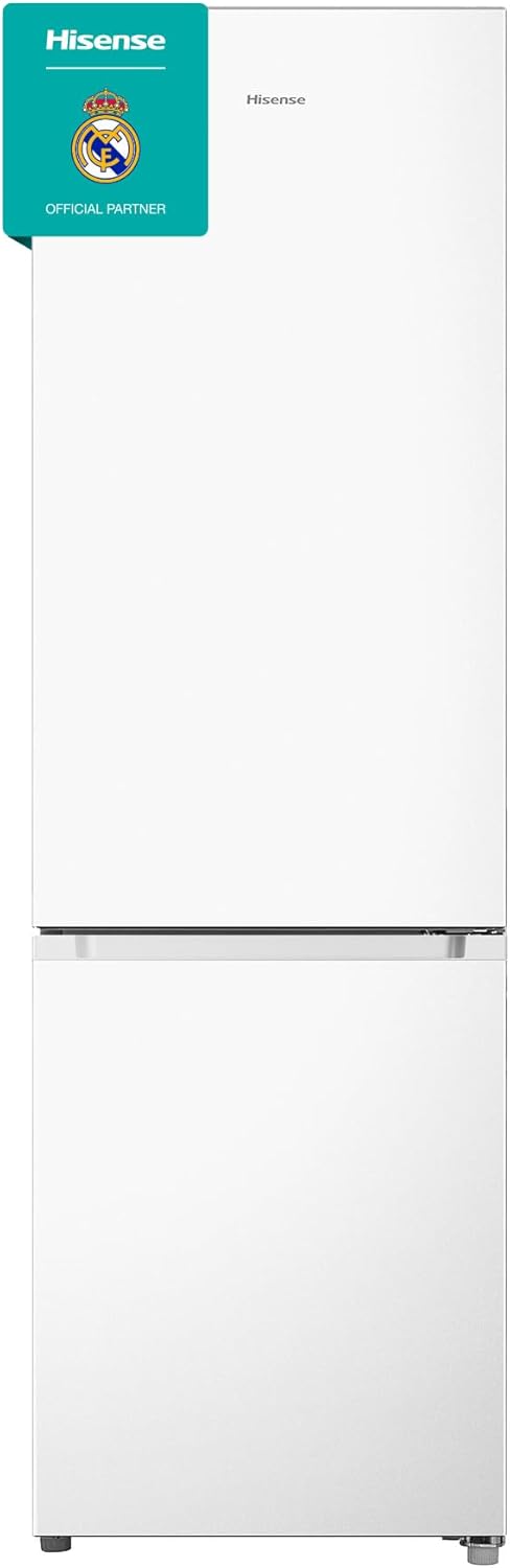 Hisense RB343D4CWE Frigoríficos Combi, 269 L, classe E, 55 cm x 180 cm, abertura de portas de 90º, porta reversível, gavetas frutas e legumes, iluminação LED, varanda de grande capacidade, branco