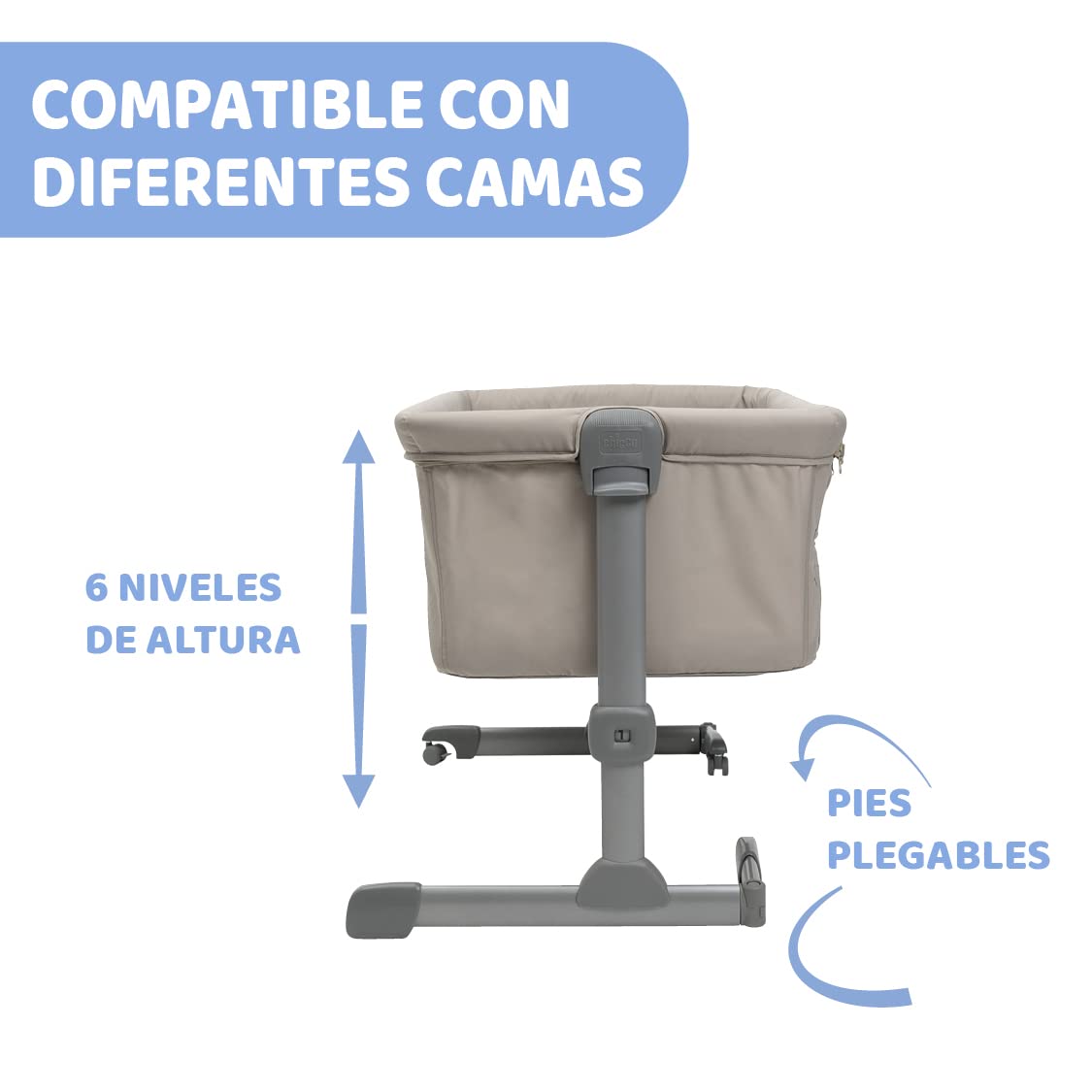 Chicco Next2Me Essential Cuna para Recién Nacido, Sostenible, Compatible con Diferentes Camas, Altura Ajustable, Inclinable, Buena Circulación de Aire, Colchón y Bolsa Incluidos, Color: Dune Re_lux