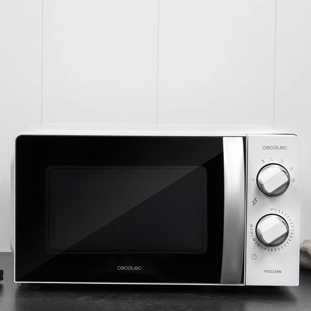Cecotec Microondas ProClean 2010. 700 W de potência, capacidade de 20 l, tecnologia 3DWave, modo de descongelação, 6 níveis de potência, temporizador 30 mins, design compacto