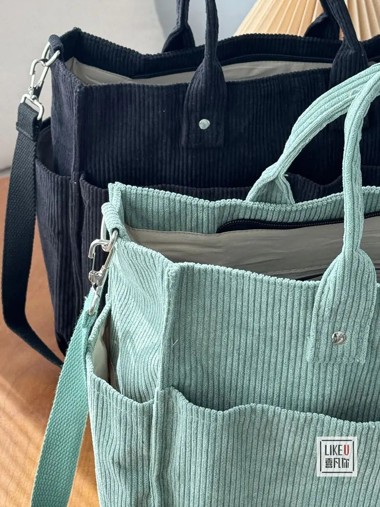 Bolsa de ombro de senhora em bombazine grosso com vários bolsos para o outono e inverno, bolsa de ombro simples para estudantes e lazer