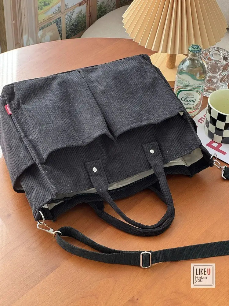 Bolsa de ombro senhora em bombazine grosso com vários bolsos para o outono e inverno bolsa simples estudantes lazer