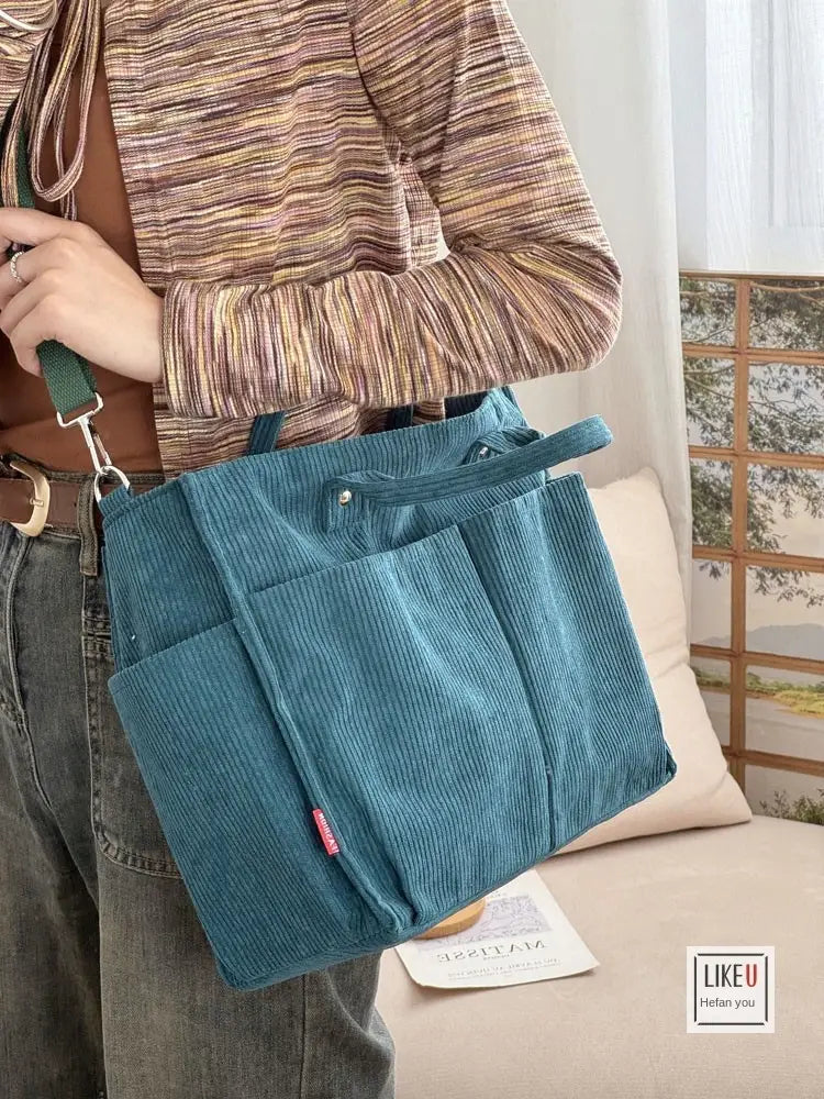 Bolsa de ombro senhora em bombazine grosso com vários bolsos para o outono e inverno bolsa simples estudantes lazer