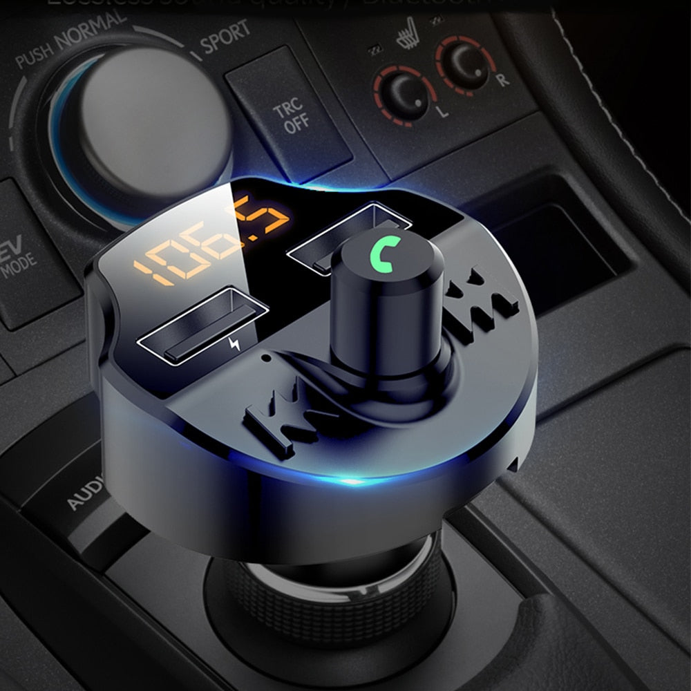 Transmissor Fm para automóvel Bluetooth 5.0 Adaptador de modulador de leitor Mp3 para automóvel Tensão da bateria Cartão TF Mãos-livres Chip inteligen