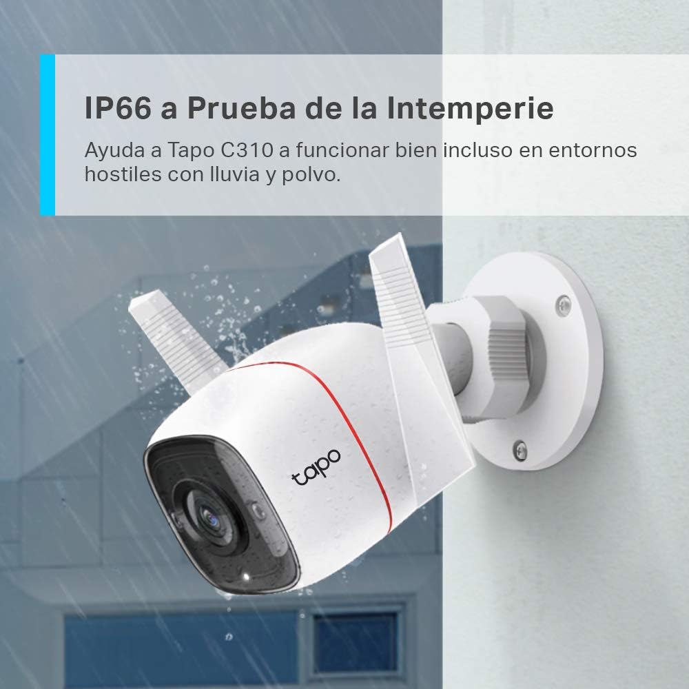 Tapo Camara Vigilancia WiFi Exterior,Cámara 2K 3MP sin batería,IP66 a Prueba de Agua y Polvo, hasta 30m Visión Nocturna, Detección de Movimiento & Alarma Instantánea,Admite Tarjeta SD de 128GB
