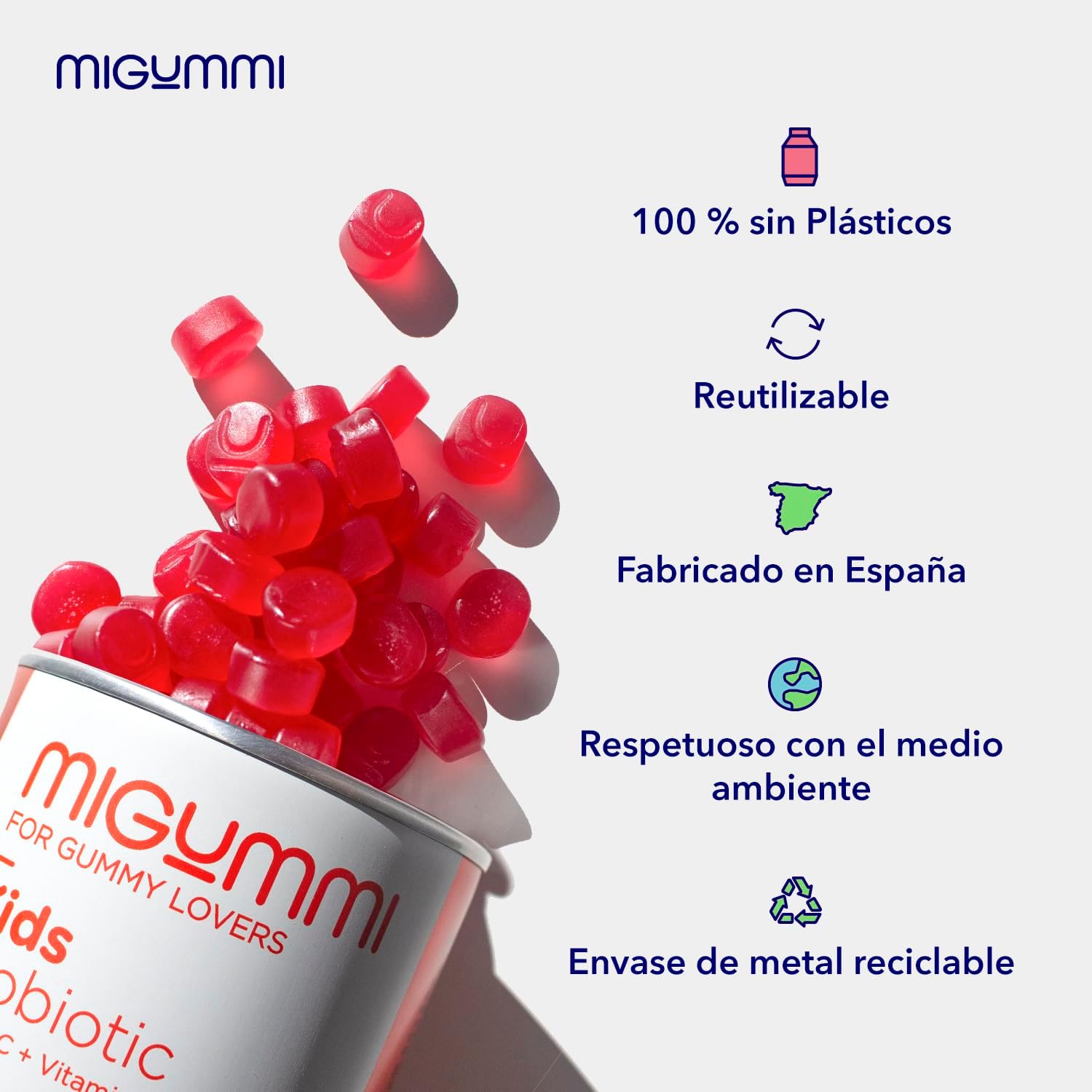 Gominolas probióticas para crianças, 100 Gummies, sabor natural cereja, probióticos, vitamina C, B3, B5 e B6, Flora intestinal, e inchaço, vitaminas para crianças, veganas, sem glúten