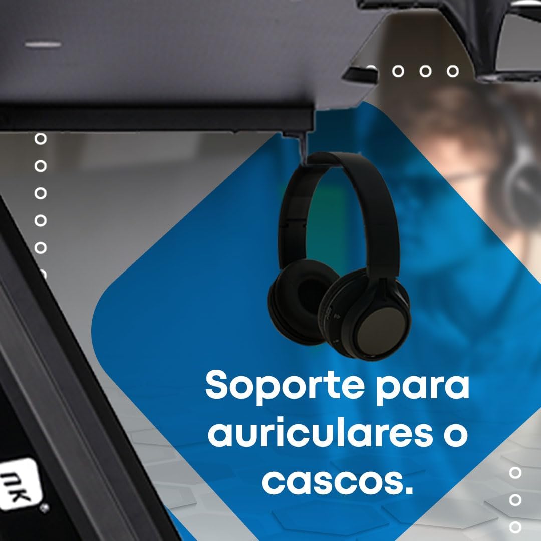 NK Mesa de secretária de jogos com LED (120 x 60 cm), porta-copos e garrafas, suporte para auriculares/capacetes, gestão de cabos, Gaming Desk, tabela de 1,5 cm (resistência) peso máximo 100 kg