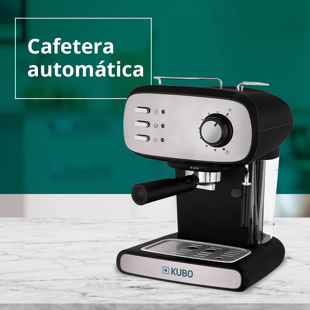KUBO - Máquina de café expresso, pressão 15 bar, depósito de água 1,2 L, 850 W, vaporizador para cappuccino ou bebidas com leite, fácil de limpar