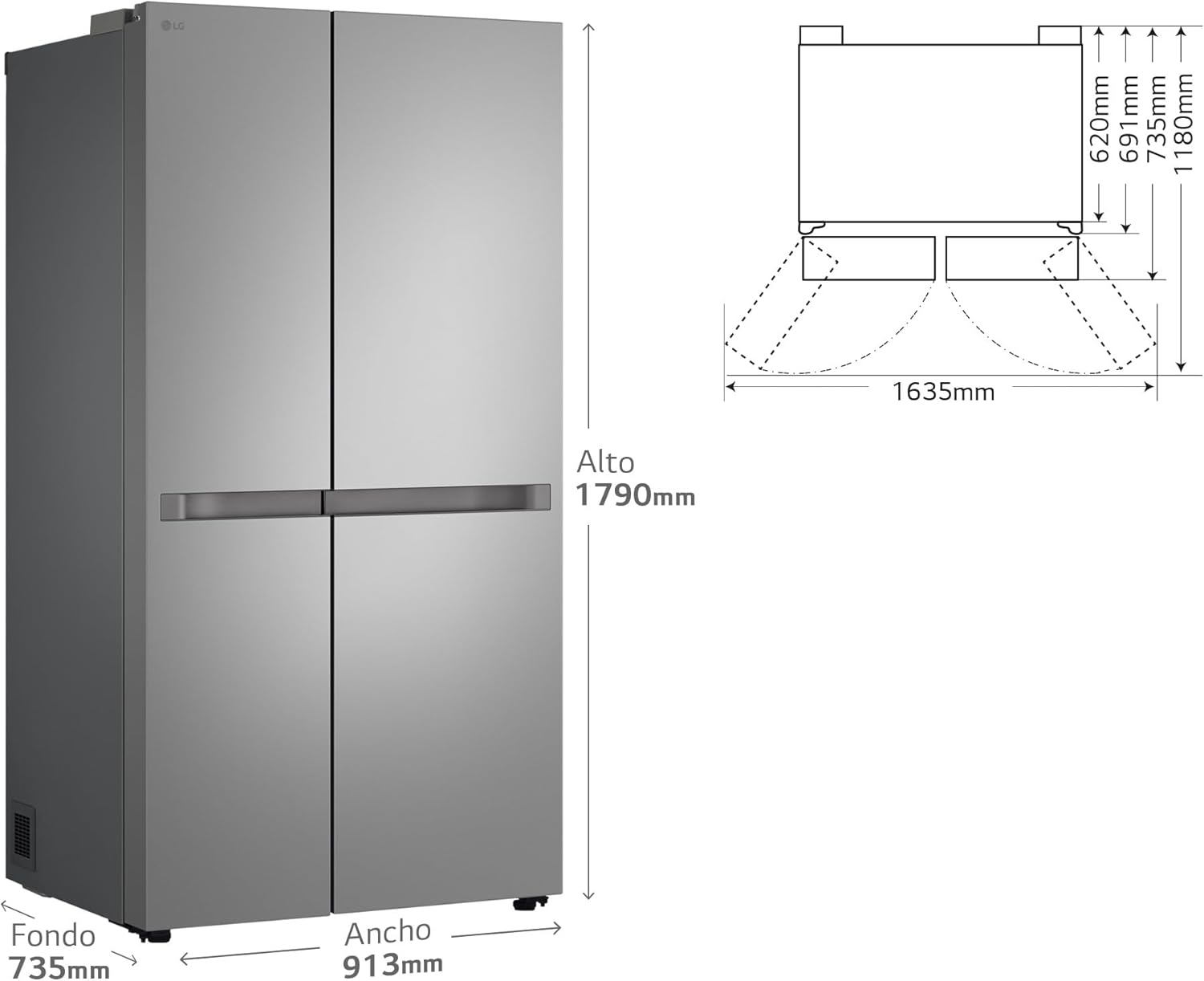LG GSBC40PYPE Frigorífico Side by Side, série 400, Linear Cooling, multi AirFlow, classificação E, 641 l, Inox anti-impressões