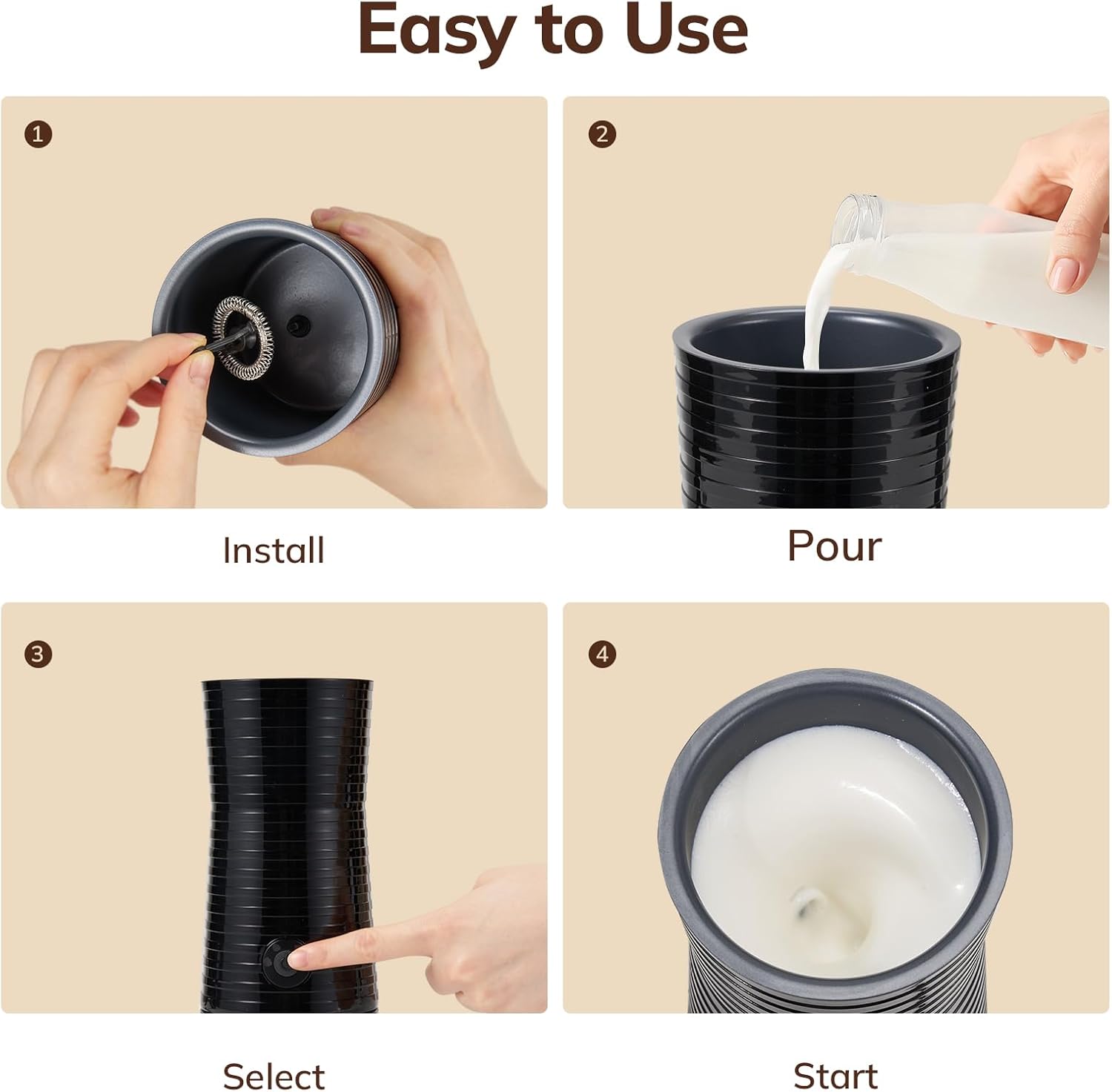 Morpilot Espumador de leite elétrico 4 em 1, aquecedor de leite para café, espuma fria e quente com leite, capuchinhos, acchiato