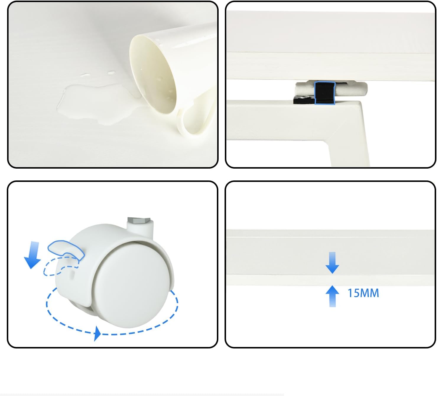MEUBLE COSY Escritorio Plegable con Ruedas Mesa de Ordenador para Ahorrar Espacio Oficina Hogar Estudio, Estructura de Acero, Escandinavo, Montaje Sencillo, Blanco