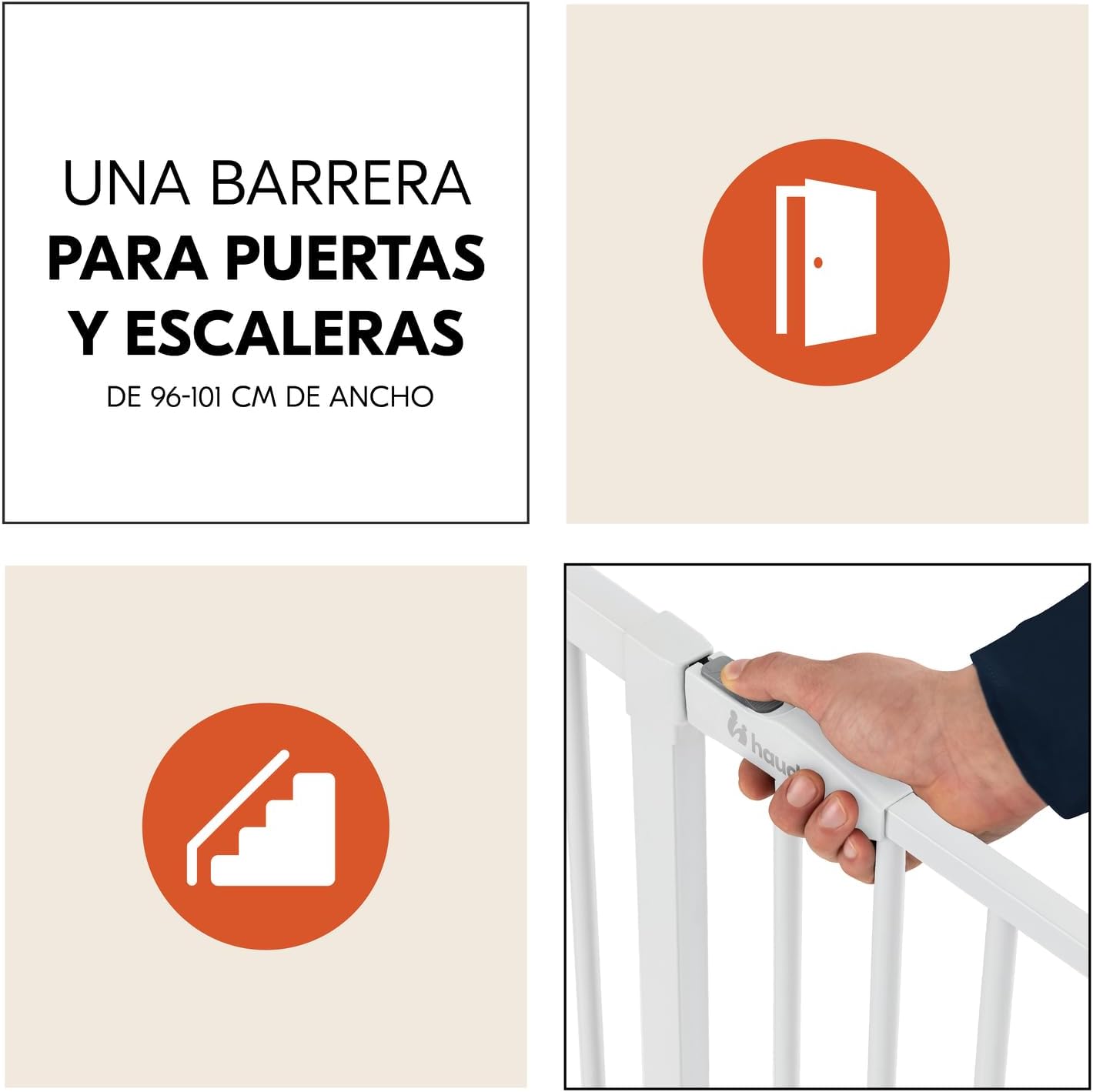 hauck Open N Stop 2 Barrera Seguridad Niños Escalera con Ext. de 21 cm para Anchos de 96-101 cm, Puerta Seguridad Bebe sin Taladrar, Vallas para Perros, Cierre Manual, Metal - Blanco