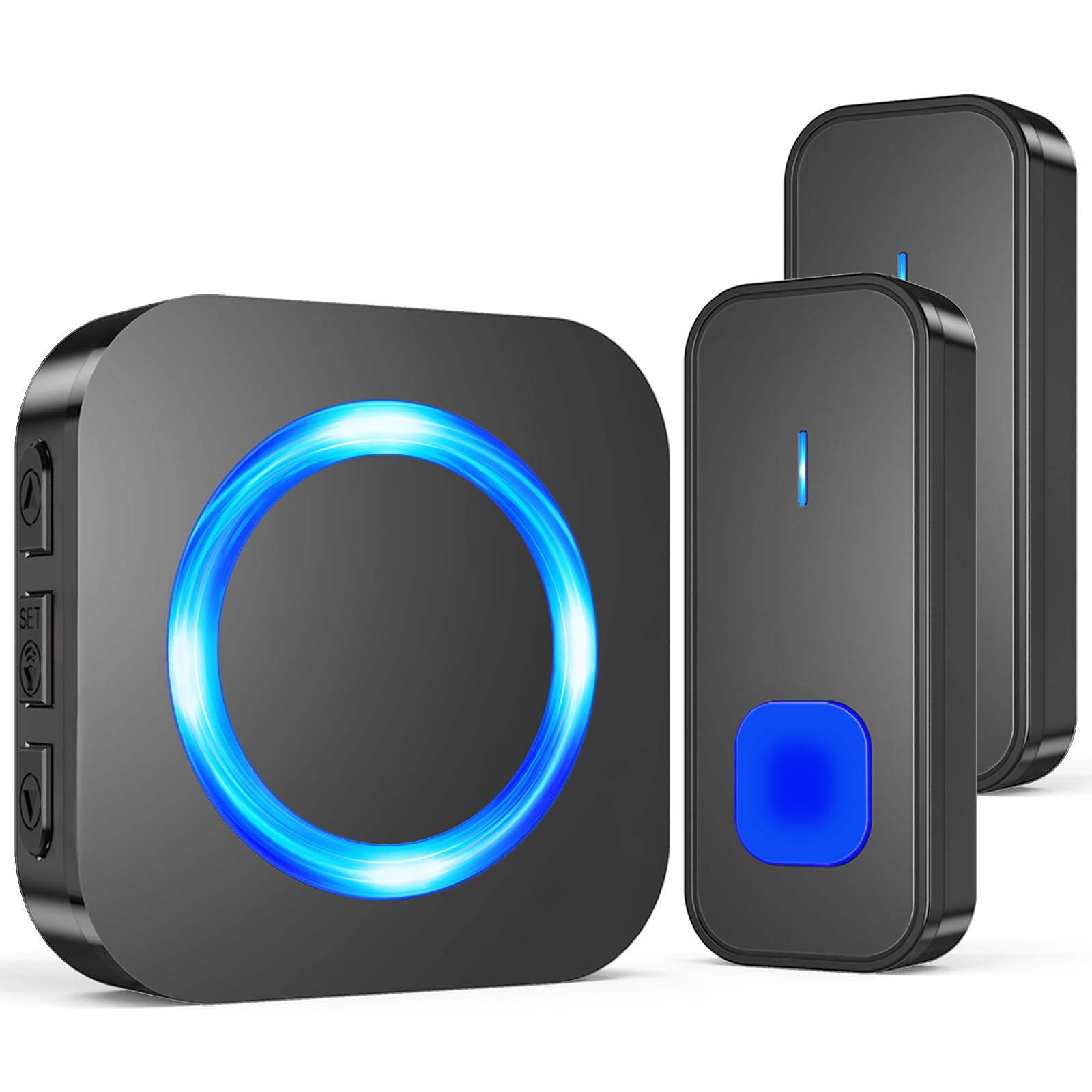 SURFOU Campainha sem fios exterior impermeável, kit Doorbell porta para casa 400 m de alcance Doorbell com 55 melodias, 5 níveis de volume, indicador LED, fácil instalação para casa, preto