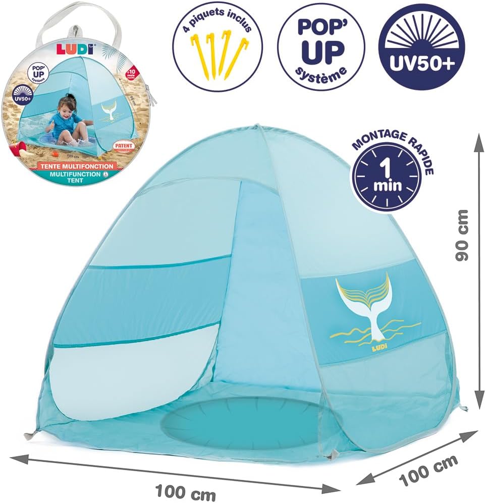 Ludi Piscina multifunções para bebé, piscina emergente, loja anti-UV 50 e rede
