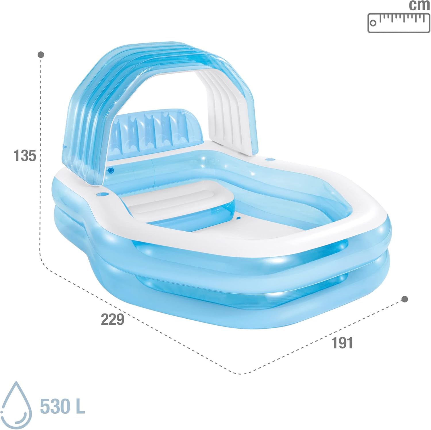 Intex Piscina insuflável infantil com toldo removível, piscina para crianças a partir dos 3 anos, inclui 2 suportes de bebidas, remendo de reparação e tampa de ralo, medidas 229 x 191 x 135 cm (57186)