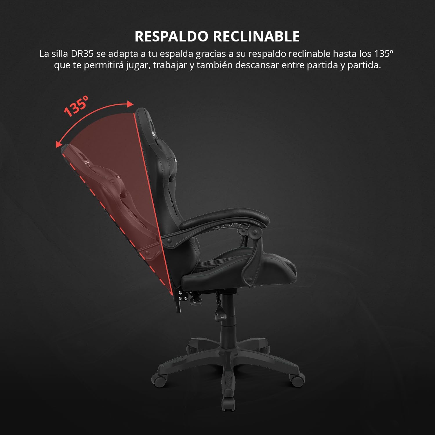 DRIFT GAMING DR35 Cadeira Gaming ergonómica profissional com apoios de braço 2D ajustáveis, suporte lombar e cervical, reclinável a 135°, estofada em couro sintético, rodas silenciosas, base robusta