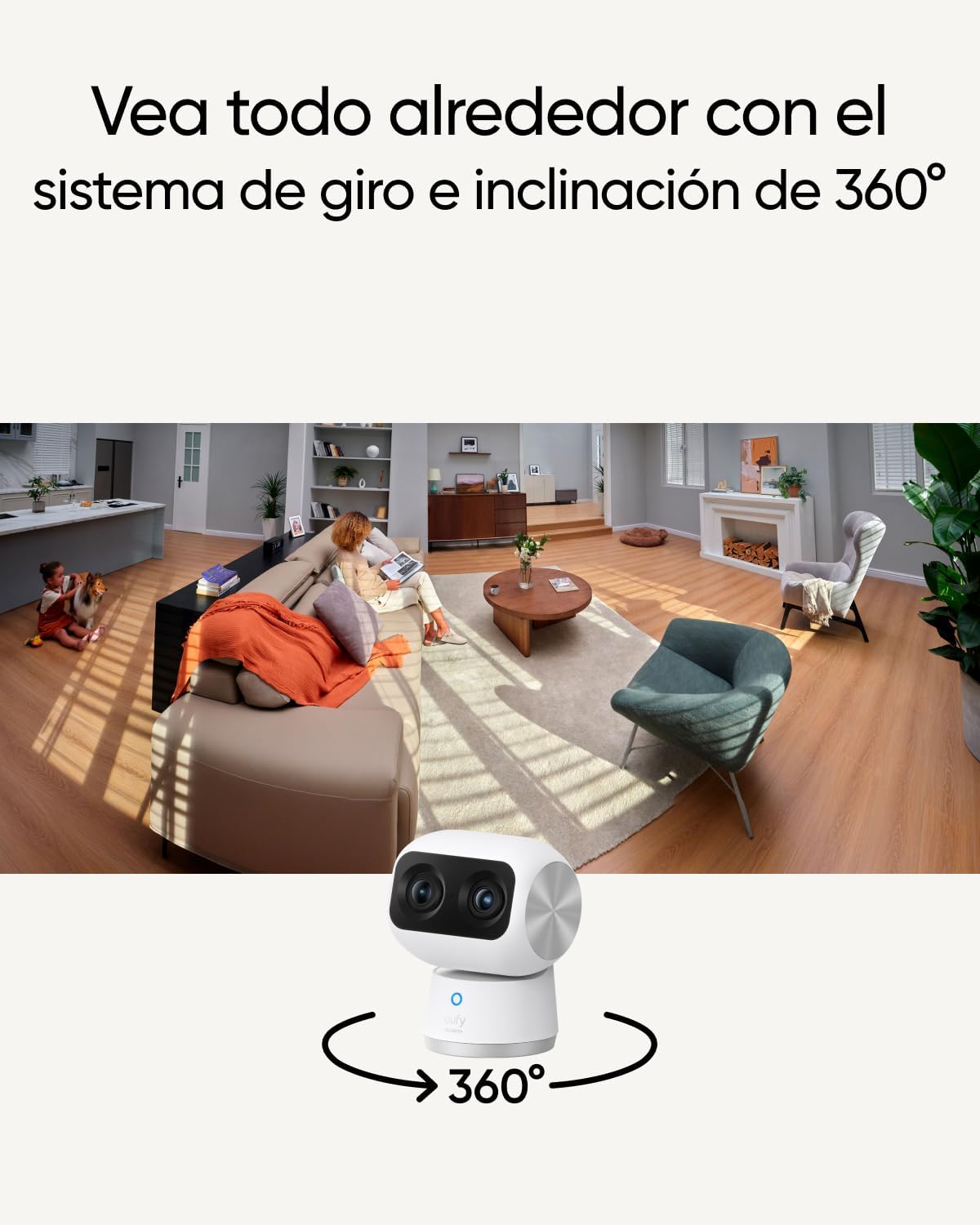 eufy Security Indoor CAM S350, cámara Doble, cámara de Seguridad con resolución 4K UHD, Zoom de 8× y PTZ de 360°, Ideal para Monitor de bebé/cámara para Mascotas/Seguridad del hogar