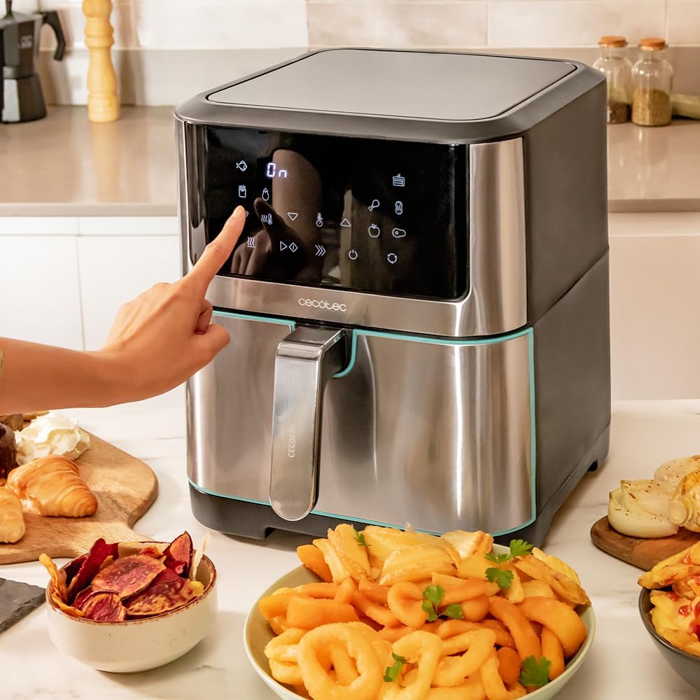 Cecotec Frigideira de ar sem óleo de 8 l, Cecofry Supreme 8000 Air Fryer. 1800 W, painel de toque, 30º - 200 ºC, 10 modos pré-configurados, pré-heat, alerta, acabamentos em aço inoxidável