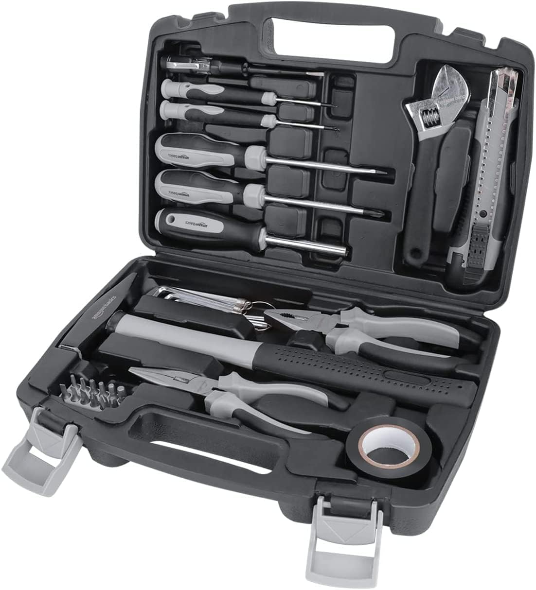 Amazon Basics Conjunto de ferramentas para casa, plástico, preto/cinzento, 32 unidades