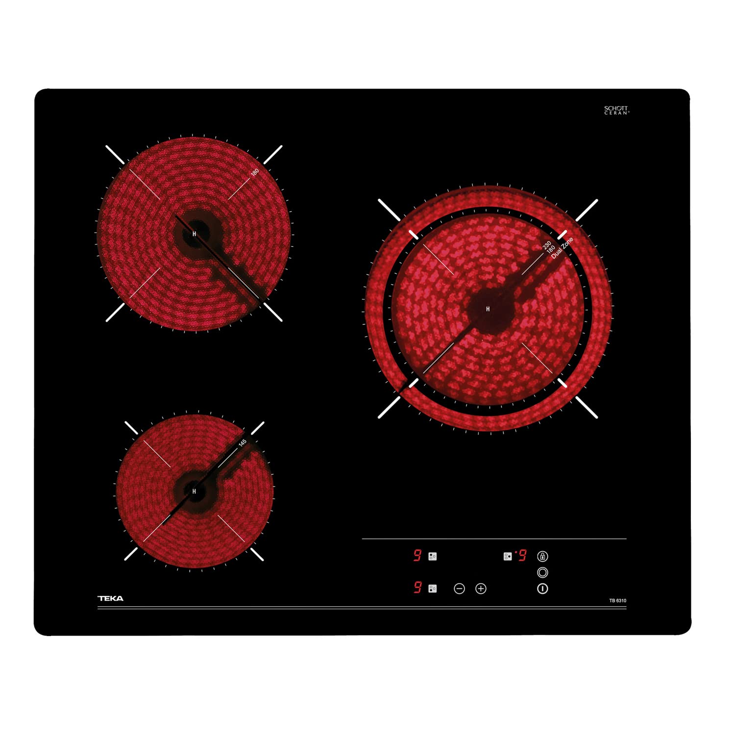 Teka TB PRO 6315 - Vitrocerámica 3 Fuegos 60 cm, Tecnología Touch Control, con Cronómetro, Vitrocerámica Teka Color Negro