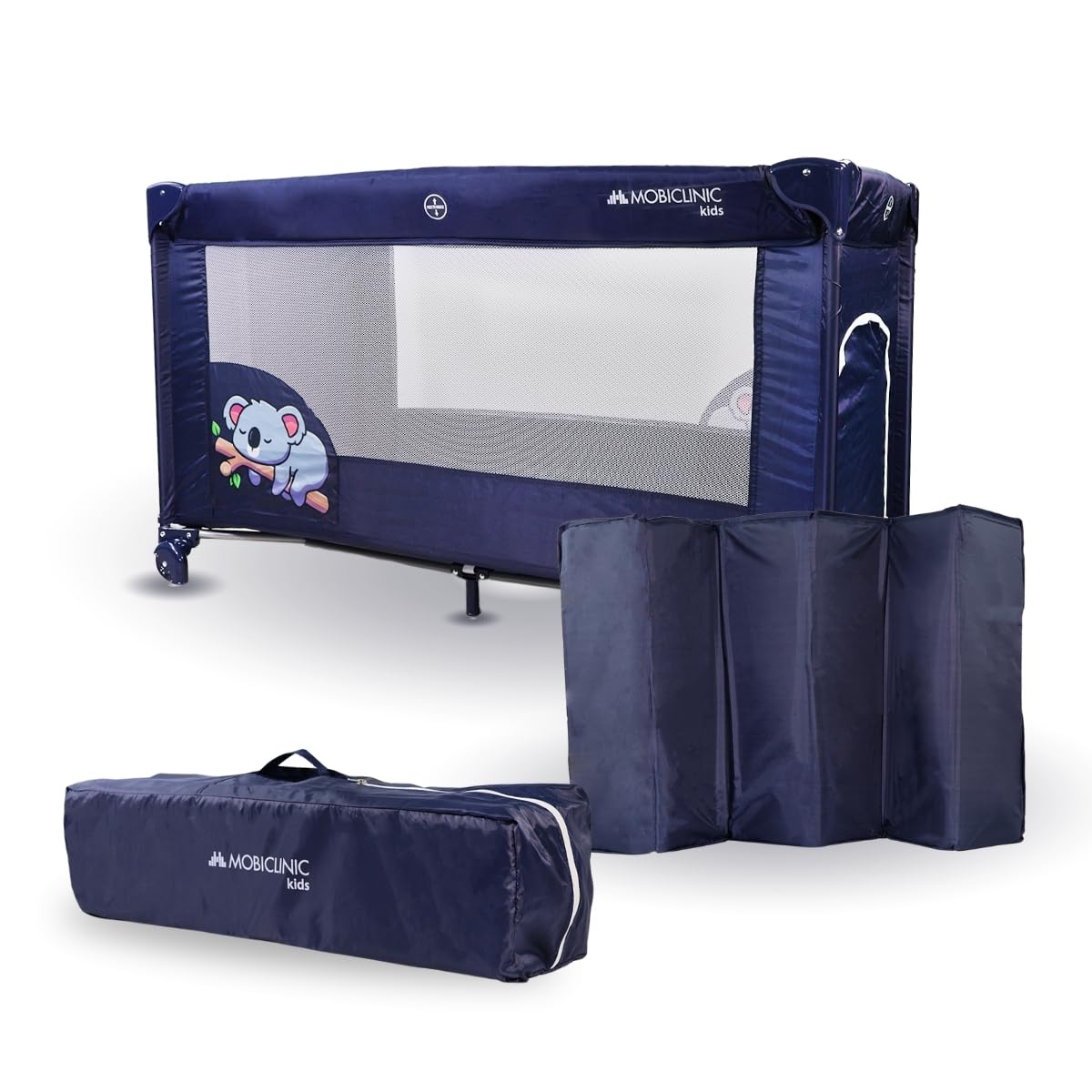 Mobiclinic®, Cuna de Viaje, Bolsa Transporte, 2 en 1, Plegado ultracompacto, Colchón extraíble, Mofli, hasta 15kg, Tela Transpirable, Entrada Lateral con Cremallera, Parque bebé, Ruedas (Gris)