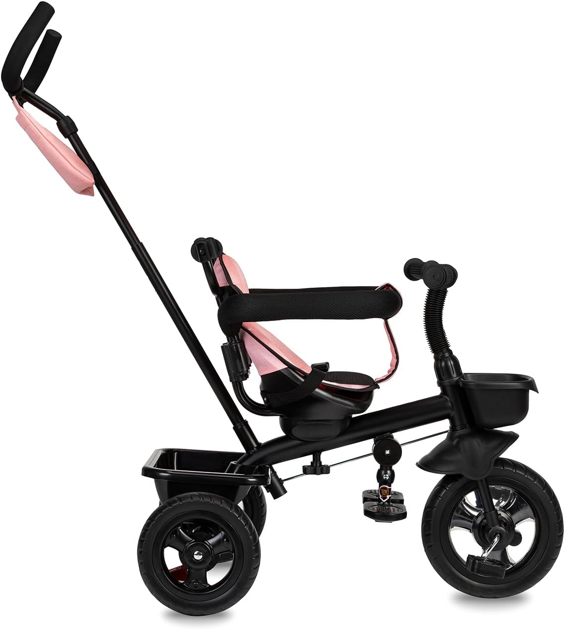 Triciclo infantil MoMi TELDE 5 em 1, triângulo com assento giratório de 360°, cinto de segurança de 3 pontos, apoio para os pés e para-sol