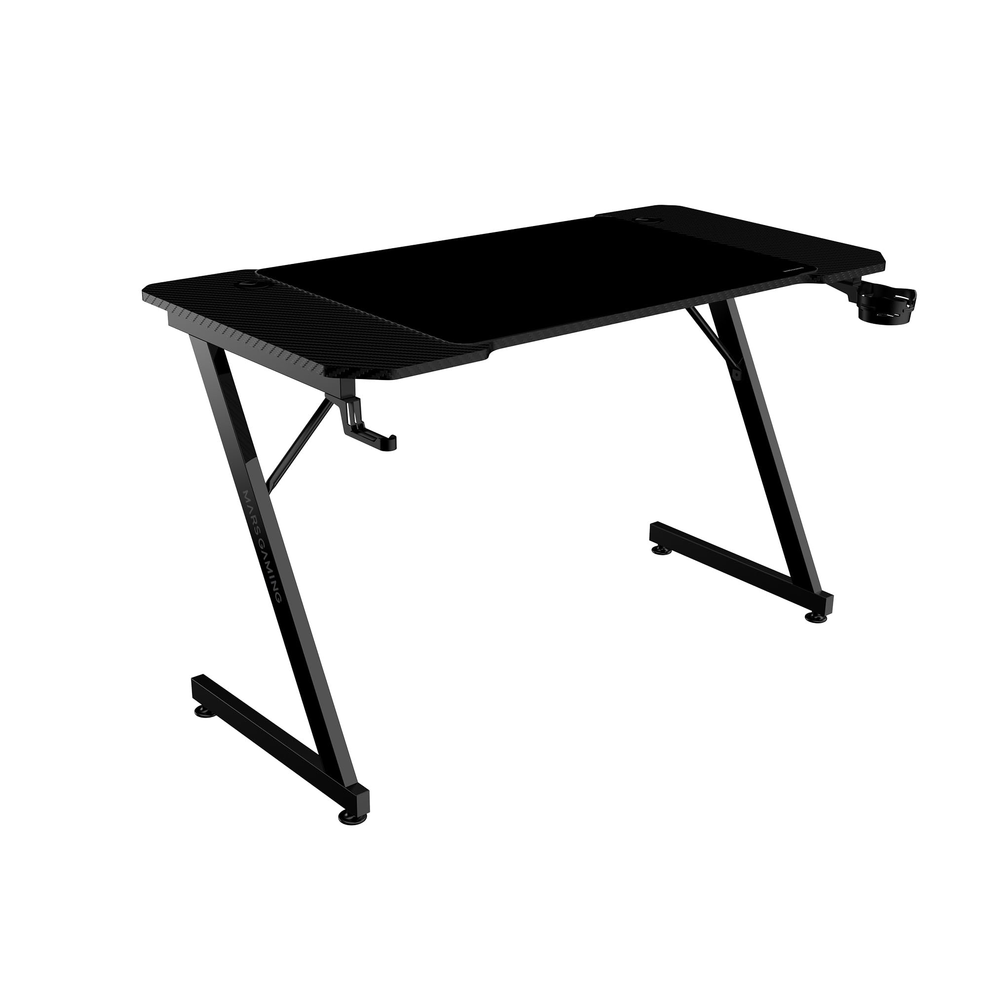 Mars Gaming MGD-X160RGB, Mesa de jogos ergonómica, iluminação ARGB com comando, fibra de carbono, tapete XXL, suporte auriculares e bebida, gestão com cabos, secretária Gaming 160 x 60 cm, preto