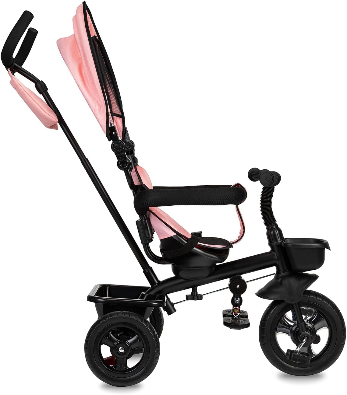 Triciclo infantil MoMi TELDE 5 em 1, triângulo com assento giratório de 360°, cinto de segurança de 3 pontos, apoio para os pés e para-sol