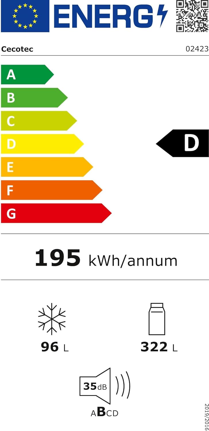 Cecotec Frigorífico Combi 2 portas de Bolero CoolMarket Combi 322 Inox D. 322 l, altura 185 e 60 cm de largura, baixo consumo, inversor do motor, sistema multi ar low, total sem gelo