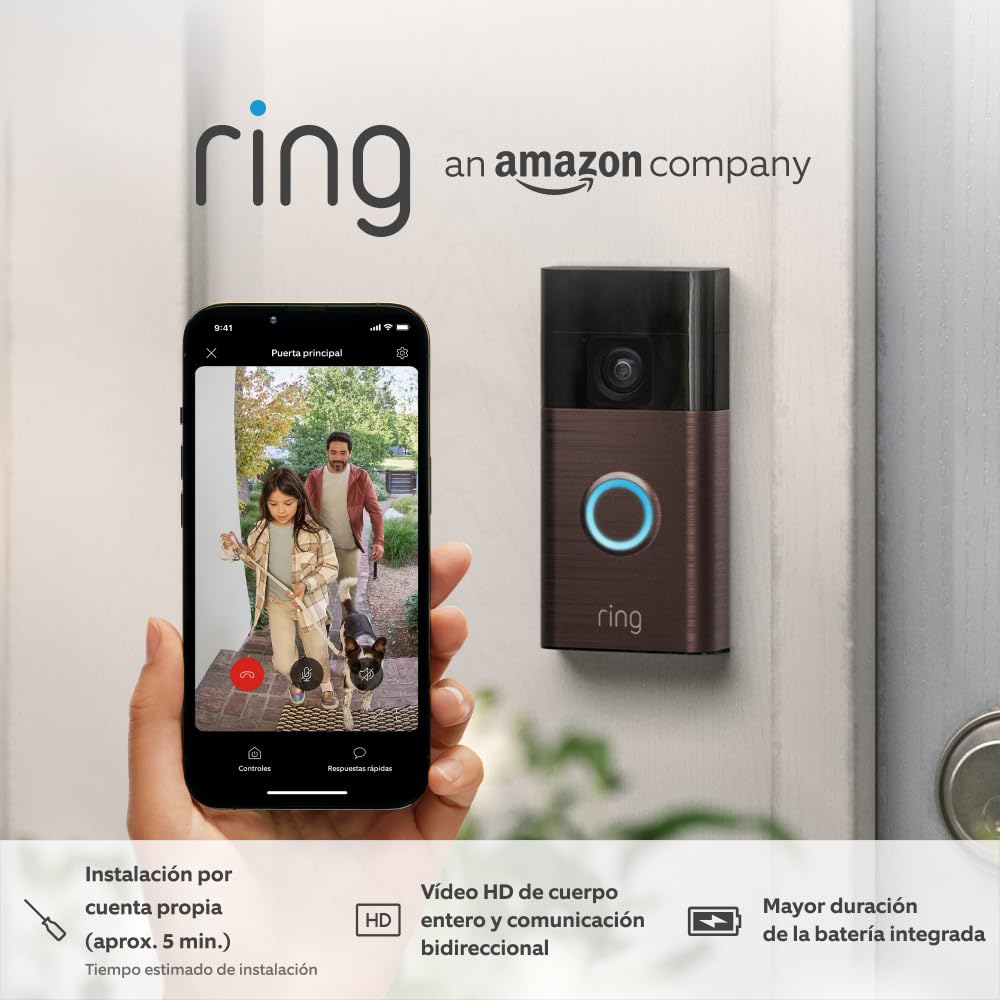 Ring videotimbre con batería (Battery Video Doorbell) (2024), con vídeo HD de cuerpo entero, instalación fácil por cuenta propia (5 min) | con batería integrada I 30 días gratis de Ring Protect