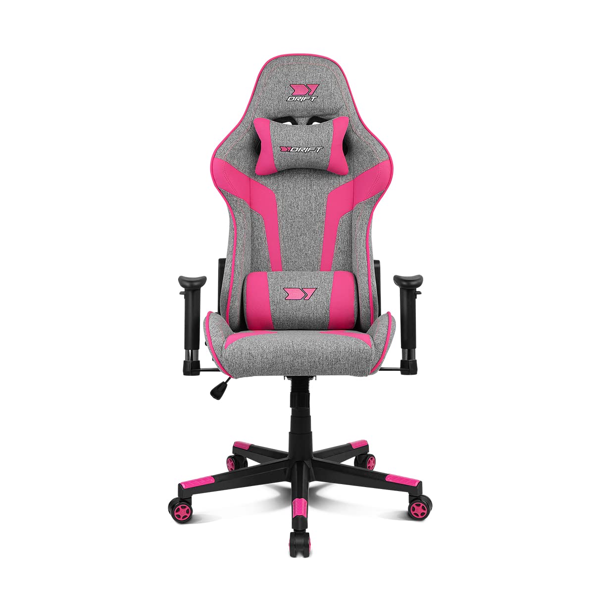 DRIFT GAMING DR90 Cadeira de jogos ergonómica com encosto de cabeça e lombar, encosto reclinável de 135°, braços 2D ajustáveis, tecido respirável, base de nylon e pistão de gás classe 4, cinzento