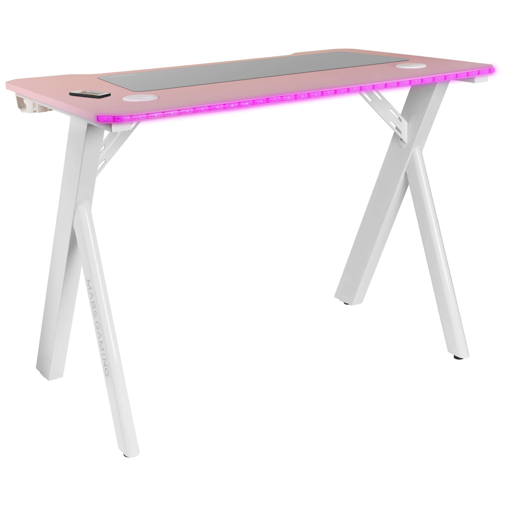 Mars Gaming MGD-X160RGB, Mesa de jogos ergonómica, iluminação ARGB com comando, fibra de carbono, tapete XXL, suporte auriculares e bebida, gestão com cabos, secretária Gaming 160 x 60 cm, preto