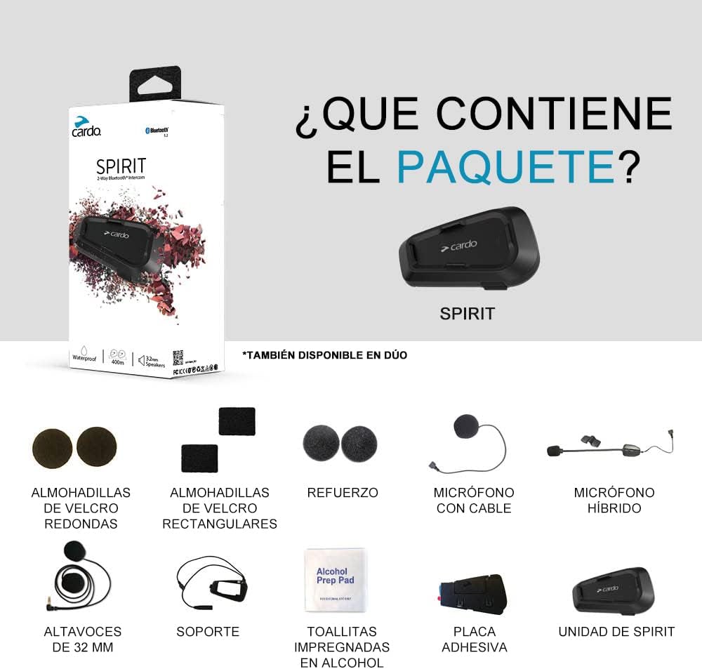 Cardo Spirit Motocicleta de 2 vias Bluetooth sistema de intercomunicação, preto, individual