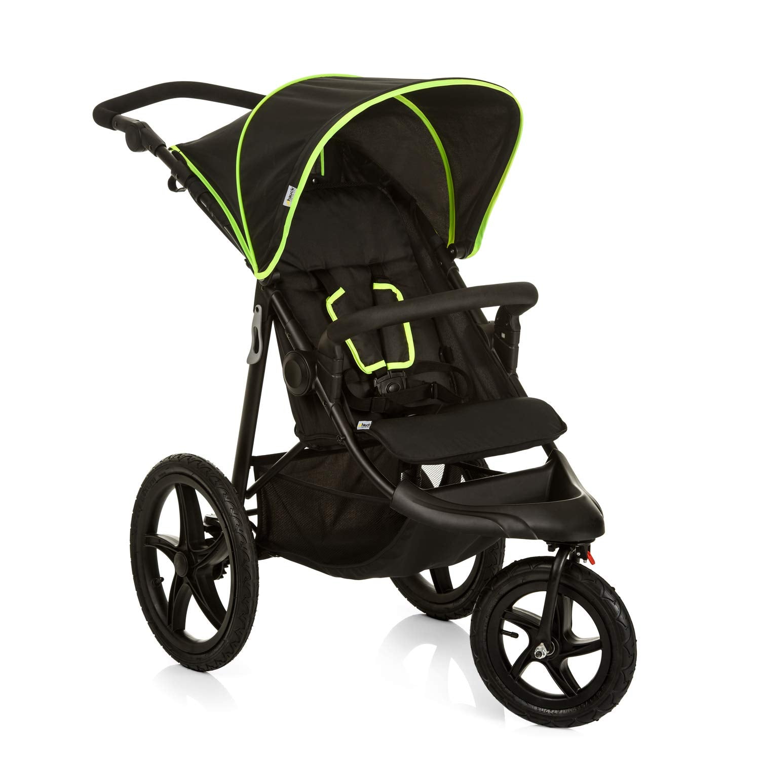 hauck Runner Carrinho de bebé desde o nascimento - cadeira de passeio leve até 22 quilos - carrinho 3 rodas pneumáticas - dobrável compacto - suspensão - preto/néon